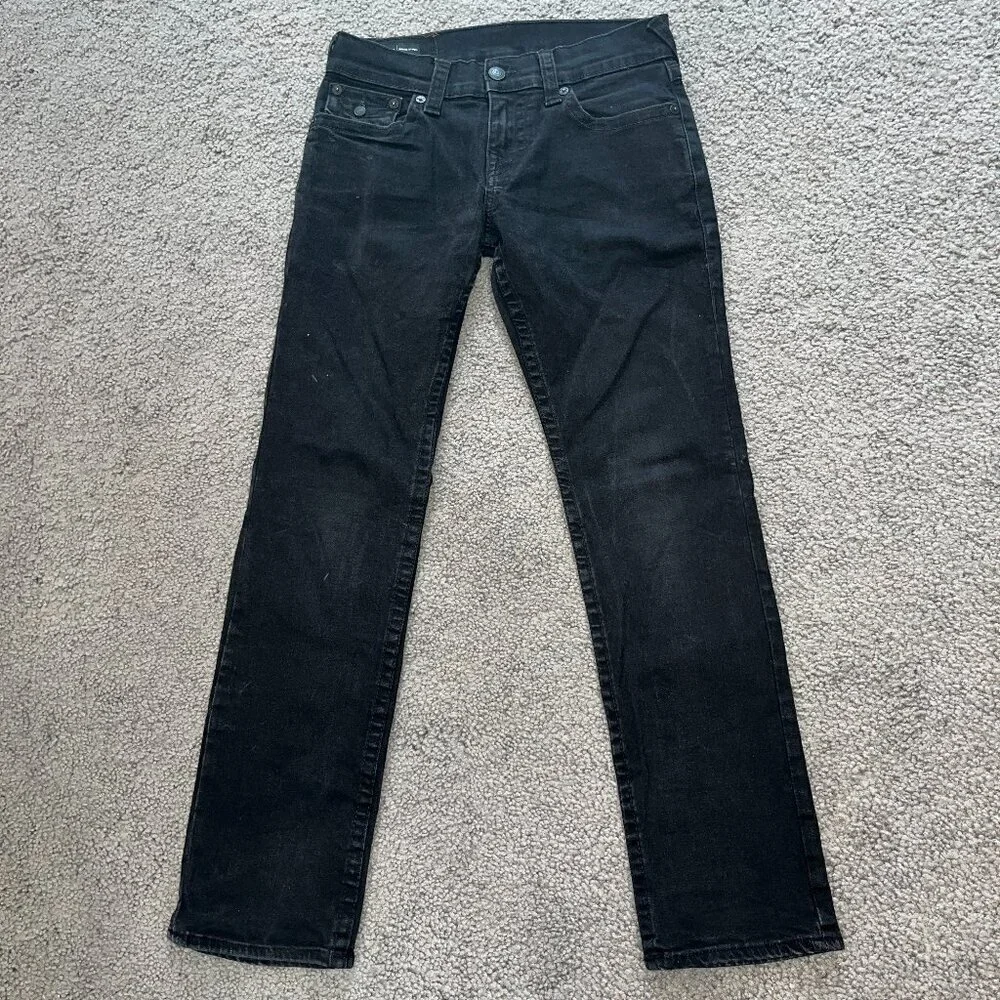 TRUE RELIGION RICKY FLAP - Relaxed Straight Black Denim Jeans - EUC - 28X31